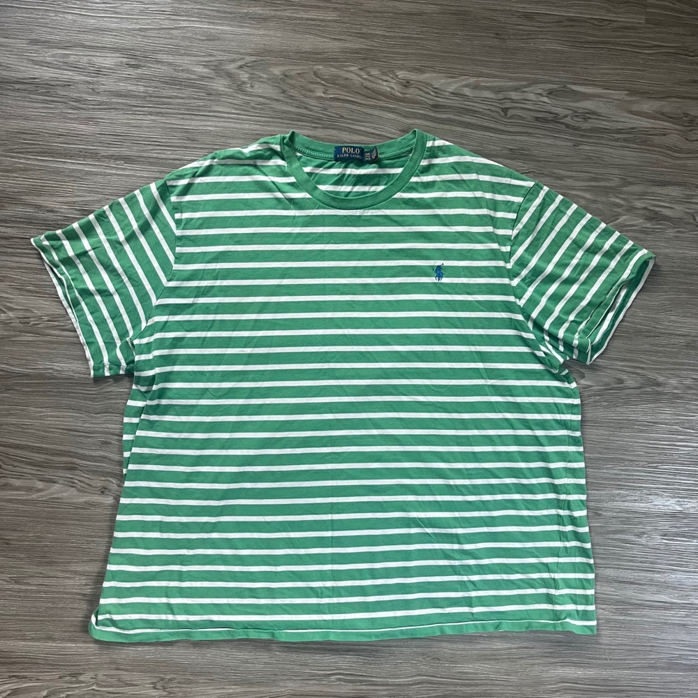Polo Ralph Lauren Mens 3XB Green White Striped Short Sleeve T-Shirt Pony Logo